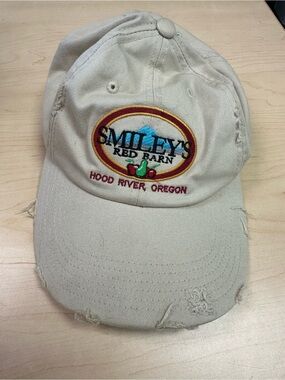 District Beige Distressed Baseball Cap with Multicolor Embroidered Patch